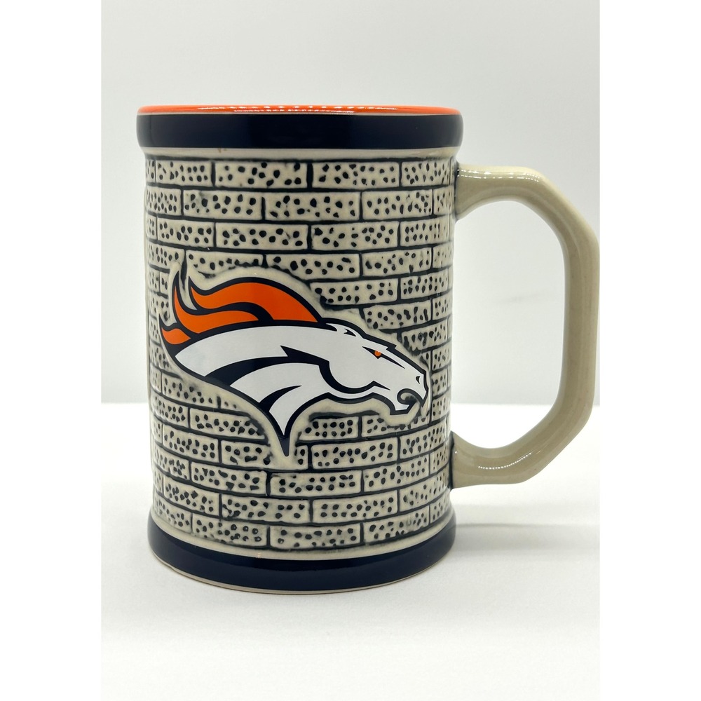 Denver Broncos NFL Brick Texture Ceramic Coffee Mug 2014 Grey Orange Game Day